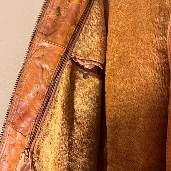 Men's Vintage Leather Bomber Jacket - Rich Brown Patch Work - Picture 6 of 7